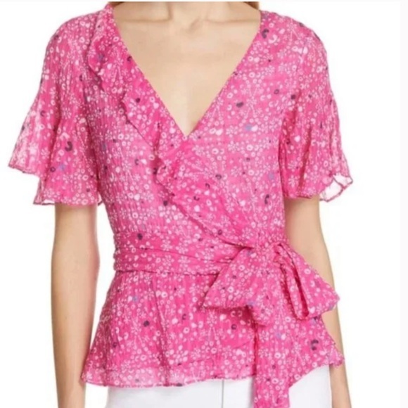 Tanya Taylor Tops - TANYA TAYLOR Bianca Pink Silk/Cotton Blend Flutter Sleeve Top Blouse Sz 2